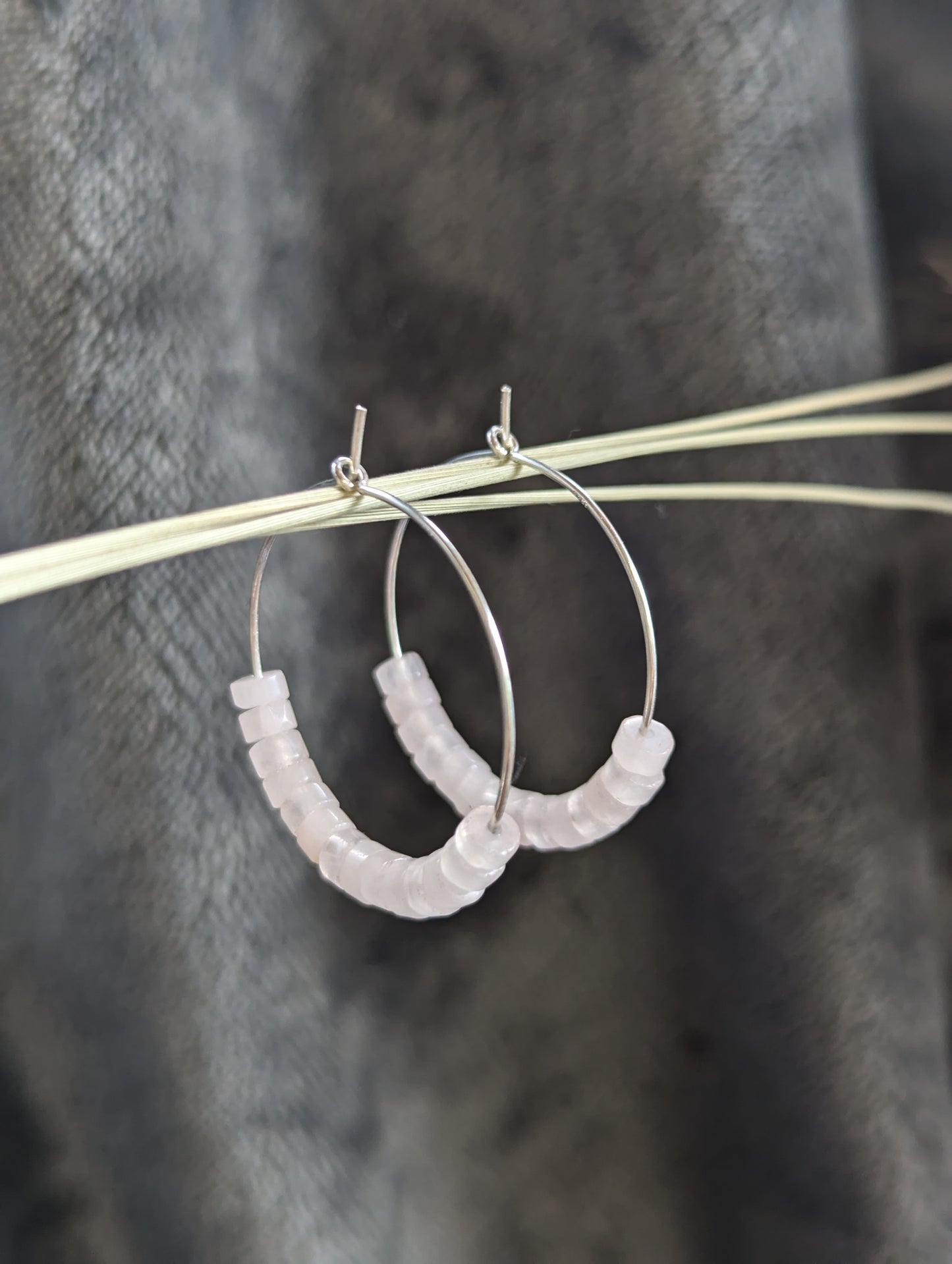 Rose quartz threaded hoops