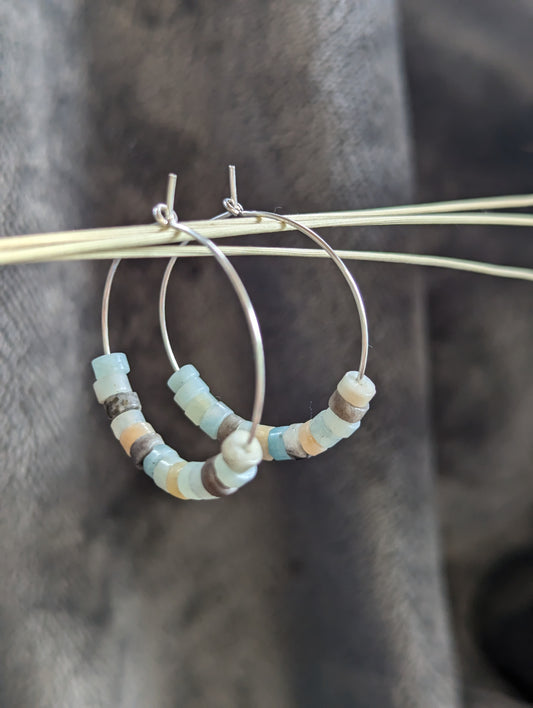 Amazonite threaded  hoops