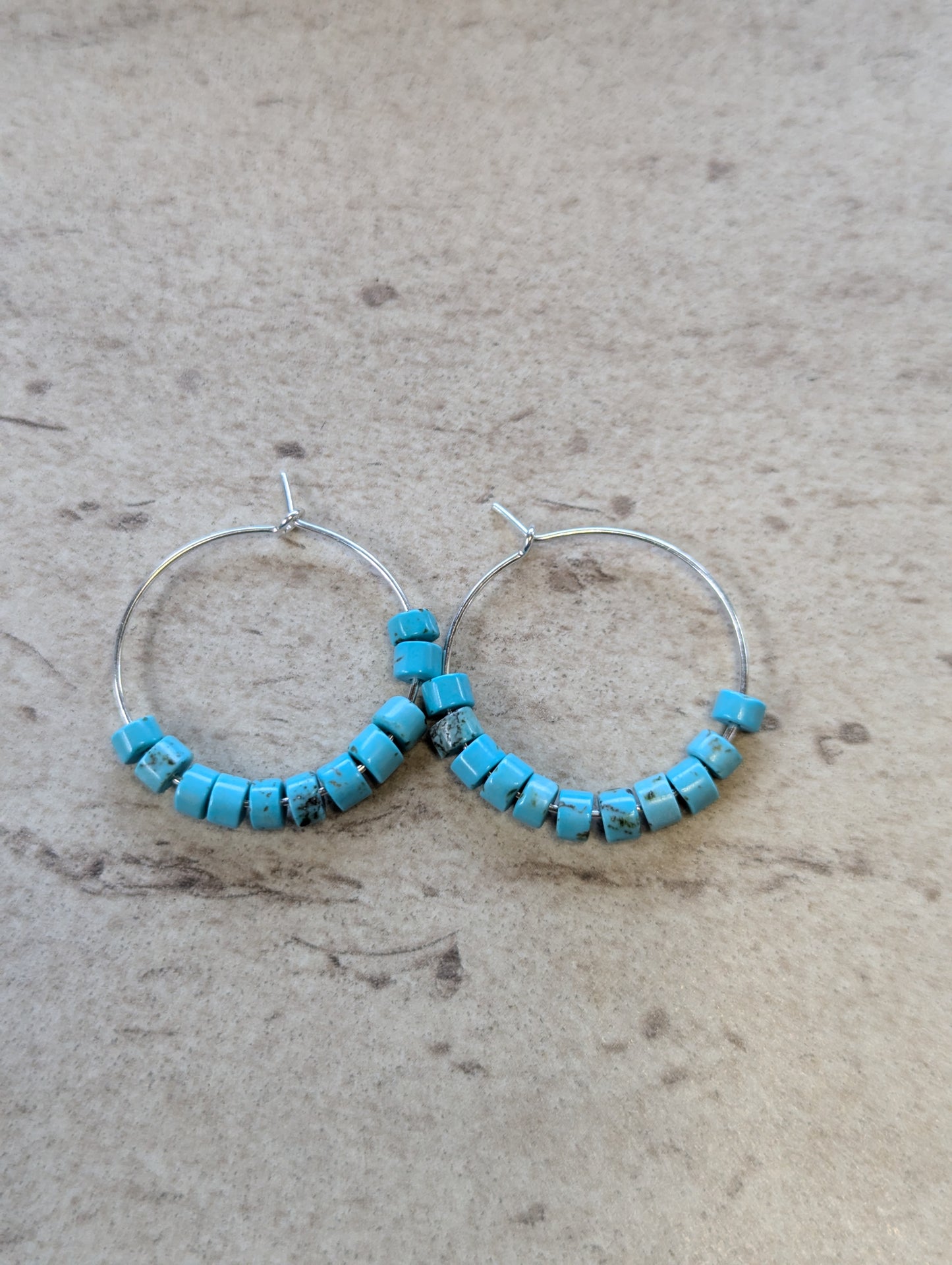 heishi bead hoops turquoise dyed howlite 25mm hoops