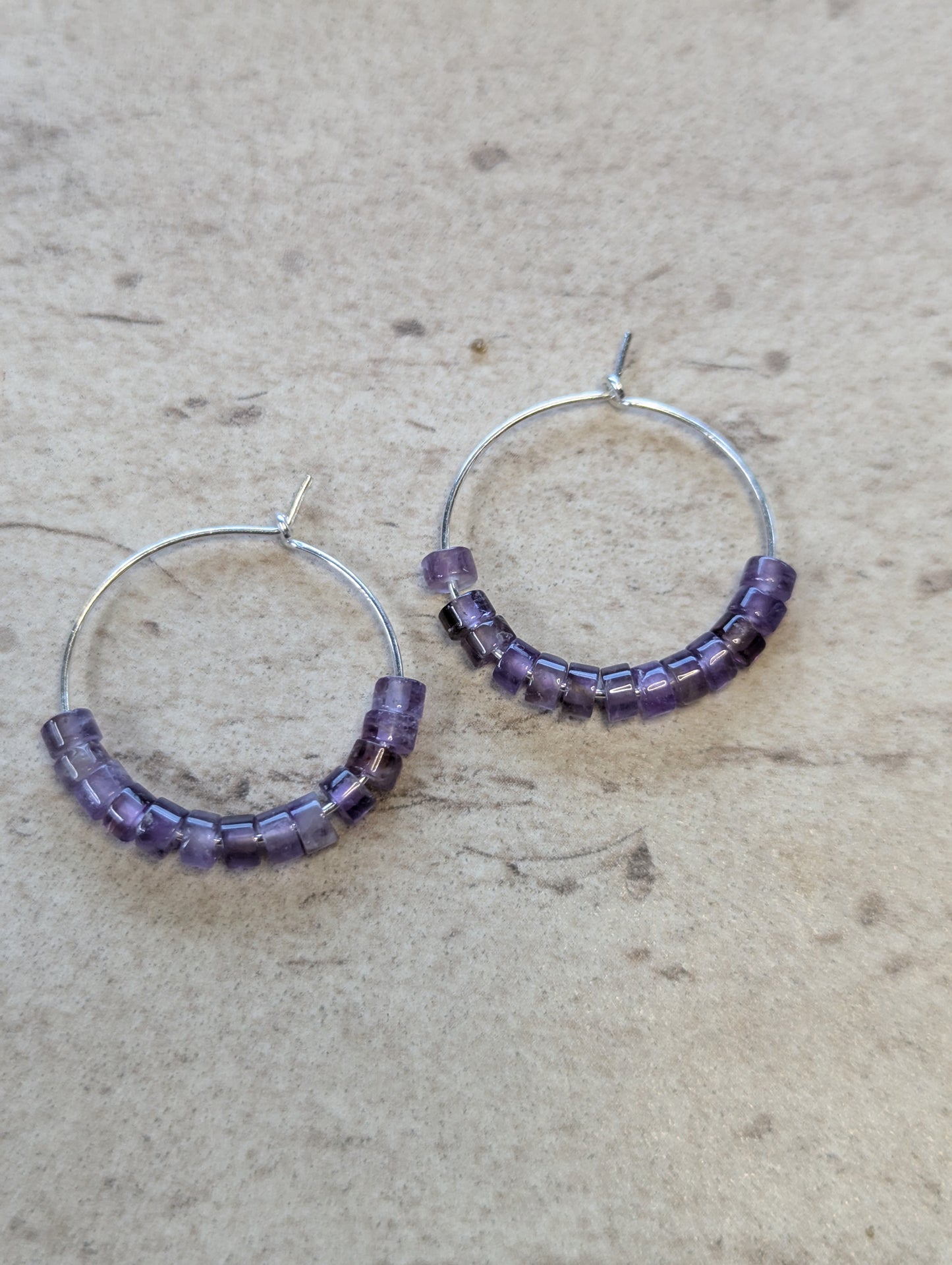 Heishi bead hoops 25mm Amethyst