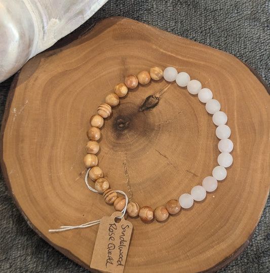 sandalwood and Rose quartz (matte) 6MM beaded stretchy