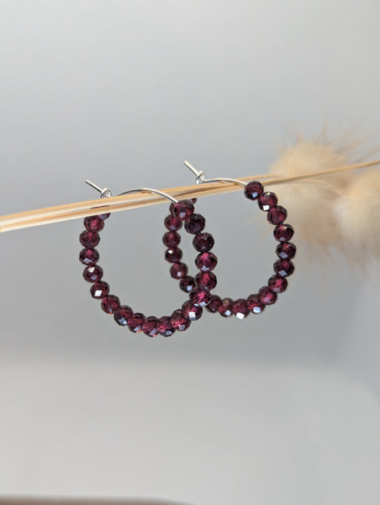 Garnet faceted tiny rondelle beads sparkle hoops