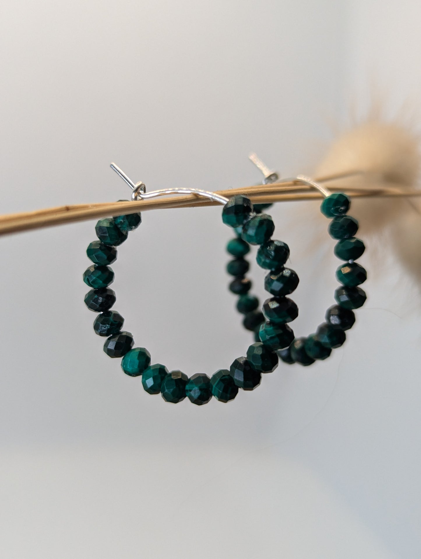 Malachite faceted tiny rodelle beaded hoops