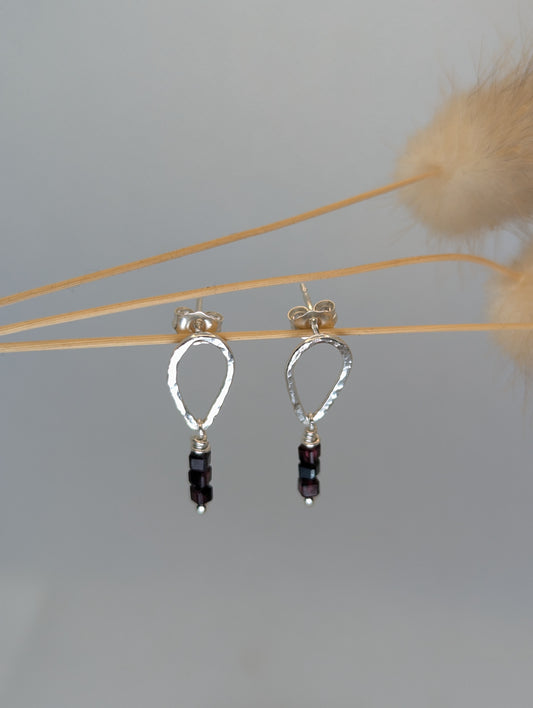 Garnet tiny faceted cube dangly