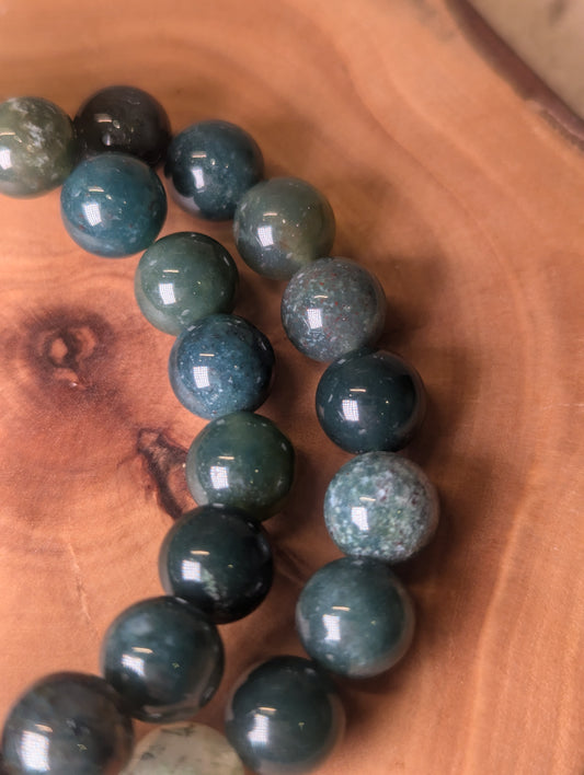 Moss Agate 8mm polished bead